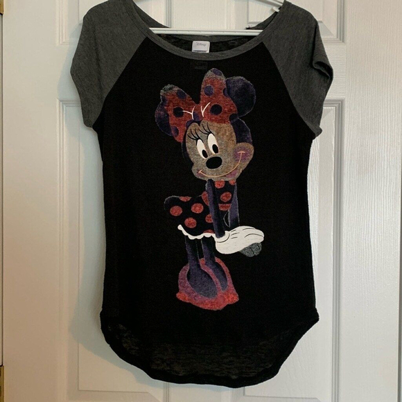 Disney Other - Disney Minnie Mouse T-shirt Girls size 11/13 Cap Sleeves Chalk Paint Print fun